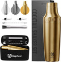 Hybrid Cocktail Shaker Set | Vacuum Insulated Stainless Steel Martini Shaker with Strainer & Jigger Lid | Travel cocktail kit with Bartender Accessory Tools | 30oz | Gold