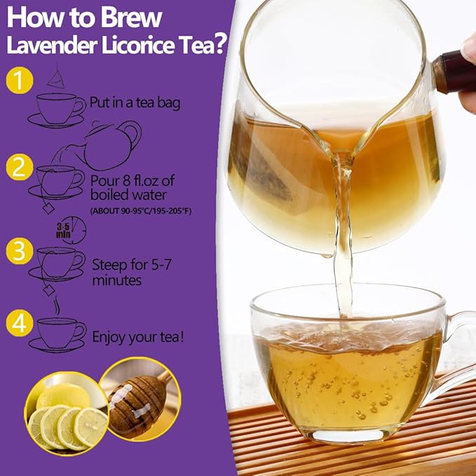 Premium 50 Lavender Licorice Tea Bags, Made with Natural Lavender Flowers & Wild Licorice Root, for Relaxation & Sleep & Wellness, Caffeine Free & No Artificial Flavors.