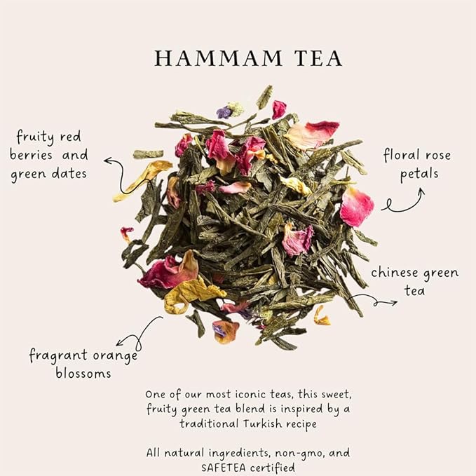 Palais des Thés - Hammam Tea - Green Tea, Rose & Red Berries - Premium Loose Leaf, Serves 20-25 Cups - 3.5oz Tin