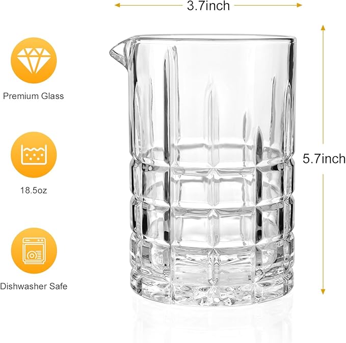Cocktail Mixing Glass, 18.5oz Crystal Mixing Glass, Thick Bottom Bar Stirring Pitcher for Whiskey Manhattan Martini