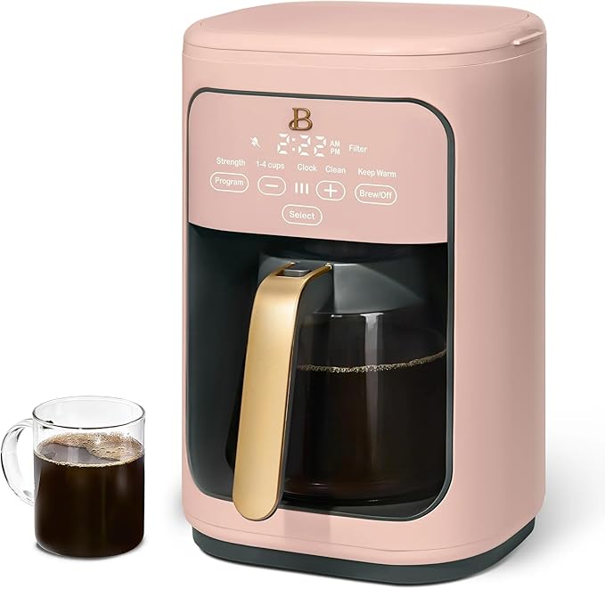 Beautiful 14-Cup Programmable Drip Coffee Maker with Touch Display - Automatic Coffee Machine with Timer for Home & Office - by Drew Barrymore (Rose)