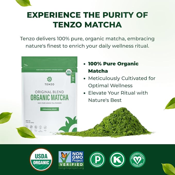 Tenzo Tea Matcha Green Powder, 1.06 Ounce, Organic, Original Blend, Ceremonial Grade, Authentic Japanese, USDA Certified