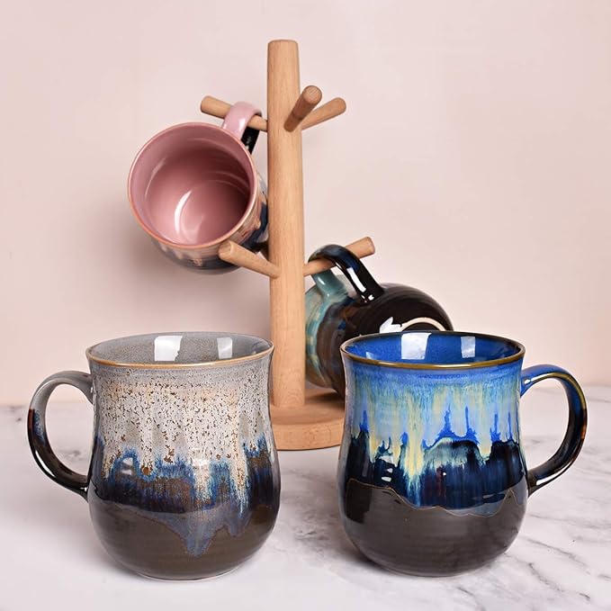 Bosmarlin Large Ceramic Coffee Mug, Blue Big Tea Cup for Office and Home, 21 Oz, Dishwasher and Microwave Safe, 1 PCS