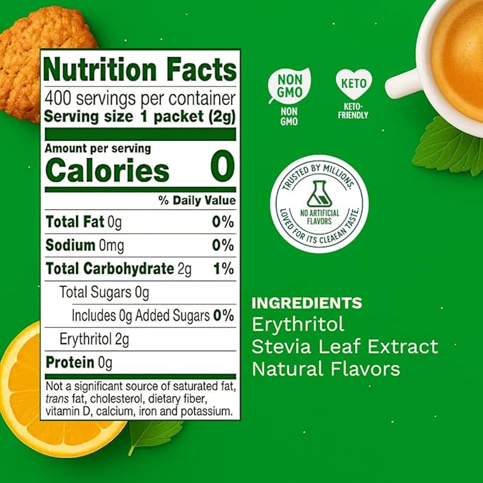 Truvias Natural Stevia Sweetener Packets – 400 Count – Zero Calorie Sugar Substitute, Plant-Based Sweetener, Keto Friendly, Original Flavor, Ideal for Coffee, Tea & Baking