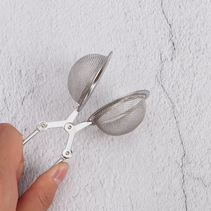 Silver Snap Ball Tea Strainer with Handle,Tea Strainer Ball Stainless Steel Tea Infuser Filter, Tea Strainers and Filters, Tea Accessories for Loose Leaf Tea Spices Seasonings Kitchen and Dining