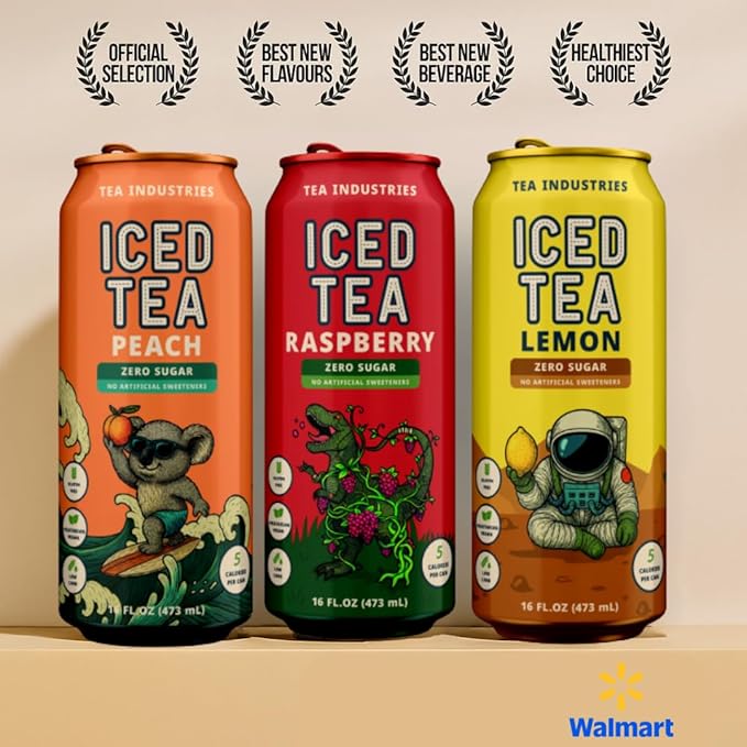 Tea Industries Black Tea with Lemon Iced Tea – Sugar Free, Low Calorie Citrus Flavor Electrolyte Drink for Hydration, 16oz Cans (12-Pack)