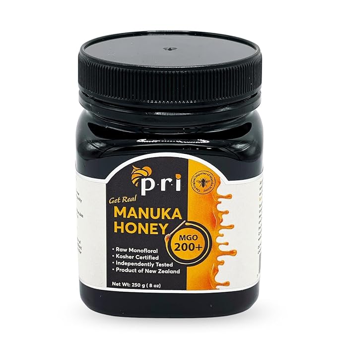 P.R.I Manuka Honey, Certified MGO 200+, Raw New Zealand Manuka Honey, 250g Jar