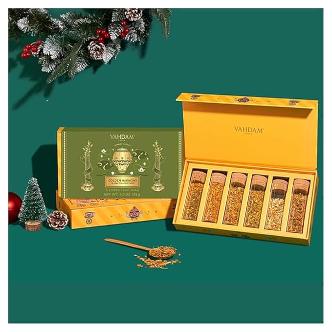 VAHDAM, Limited Edition - Turmeric Herbal Wellness Tea Gift Set - 6 Oprah's Favourite Turmeric Herbal Blends in Gift Box | Gluten Free, Non GMO | Christmas Tea Gifts for Women & Men