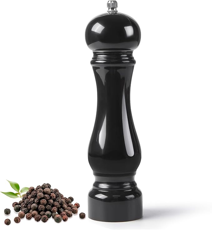 LHS Pepper Mill Grinder Salt Grinder, Arcylic Peppercorn Grinders with Adjustable Ceramic Grinding Core (8 Inch,Black)