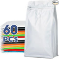 Coffee Bags with Valve(60pcs,4 oz,0.25 lb) Vented Coffee Beans Packaging Bags High Barrier Aluminumed Foil Flat Bottom Heat Sealed Side Zipper Resealable Storage Bag for Home or Business（White）