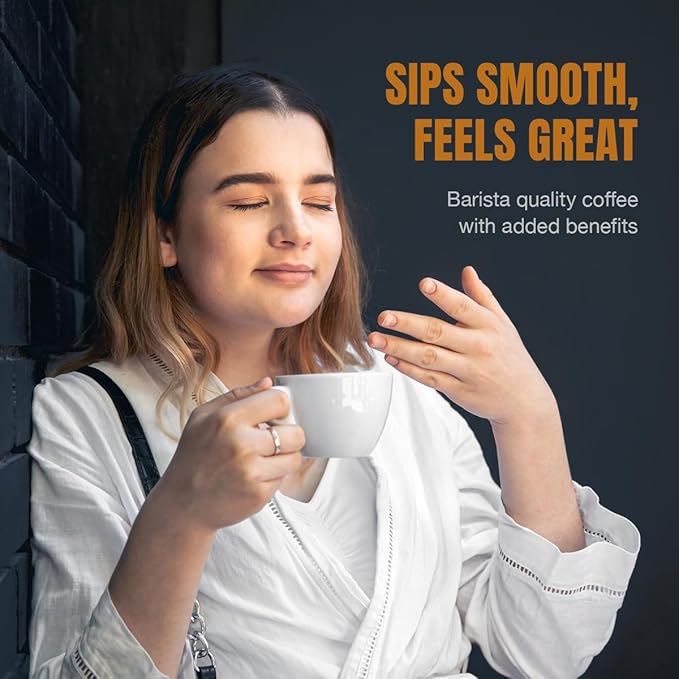 Mushroom Coffee | 6 Adaptogen Mushrooms | Premium Instant Coffee with Benefits of Lion's Mane, Chaga & Turkey Tail for Better Focus, Immune Support, Energy, Digestion & Skin | 30 Servings