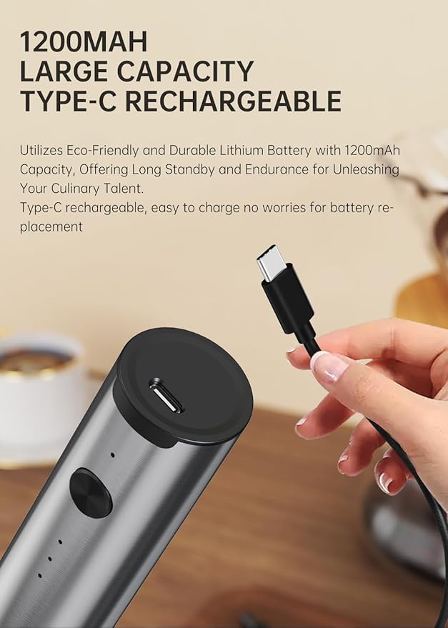 Handheld Milk Frother Wand Rechargeable with Stand - Stainless Steel Double Whisk Milk Frother Handheld -Coffee Stirrers Electric Drink Mixer - Coffee Frother