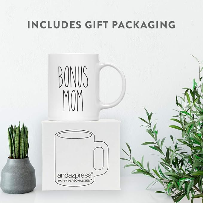 Andaz Press Simple Rustic Farmhouse Kitchen Decor 11oz. Ceramic Coffee Tea Mug Gift, Bonus Mom, 1-Pack, Birthday Christmas Gift Ideas for Family, Friends