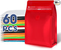 Coffee Bags with Valve(60pcs,8 oz,1/2 lb) Vented Coffee Beans Packaging Bags High Barrier Aluminumed Foil Flat Bottom Heat Sealed Side Zipper Resealable Storage Bag for Home or Business（Red）