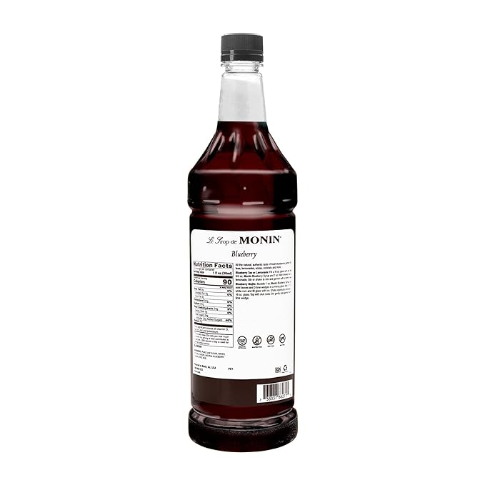 Monin - Blueberry Syrup, Mildly Sweet & Tart Blueberry Flavor, Great for Teas, Lemonades, Smoothies, & Cocktails, Gluten-Free, Non-GMO (1 Liter)
