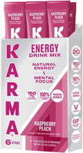 Karma Energy Hydration Packets – 6 Pack, Raspberry Peach Drink Mix with Cognizin® Nootropics, Vitamins & Immune Support, Low Calorie