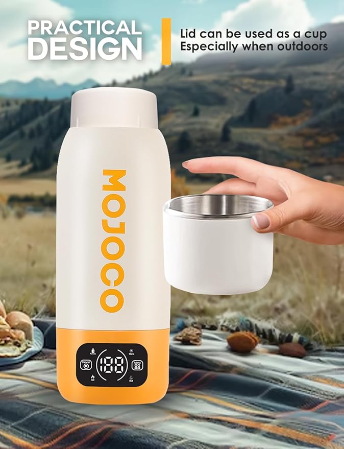 Mojoco Portable Travel Kettle - 20oz Double Wall Vacuum Insulated Stainless Steel Kettle for Coffee, Tea - Leak Proof Portable Small Water Boiler for RV, Camping