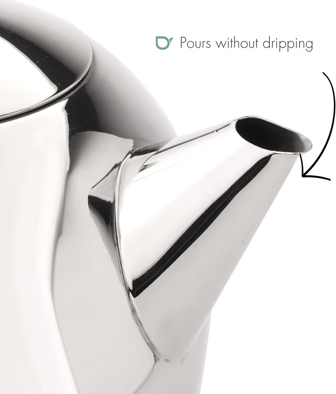 bredemeijer Santhee Double Walled Teapot, 1.4-Liter Stainless Steel Glossy Finish with Glossy Accents
