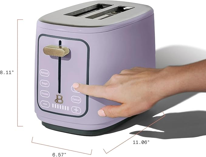 Beautiful 2 Slices Toaster with Touch-Activated Display, Lavander – Extra Wide Slots, 7 Shade Settings, Bagel & Defrost Functions, Removable Crumb Tray, Stylish Stainless Steel by Drew Barrymore