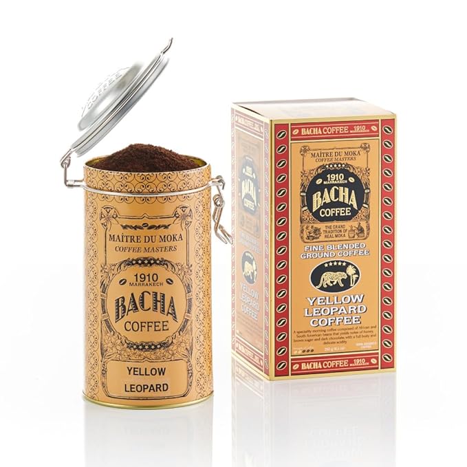Bacha Coffee | Yellow Leopard Fine Blended Coffee, Autograph Collection, 100% Arabica Specialty Coffee, Ground Beans, Medium Roast, 250g & Bacha Coffee | 100% Natural Wood Fibre Paper Filters, Large