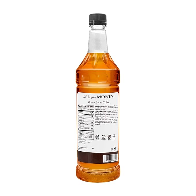 Monin - Brown Butter Toffee Syrup, Buttery-Smooth Flavor with Rich Nutty Aroma, Great for Lattes, Milkshakes, and Iced Coffees, Gluten-Free, Vegan, Non-GMO (1 Liter)