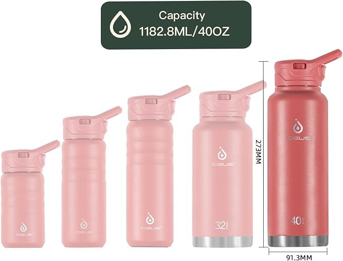 Ideus Protein Shaker Bottle 24oz(710ml) Insulated Stainless Steel Shaker Bottle with Silent Tritan Ball Portable Pre Workout Shaker Cups for Protein Shakes, Smoothies, Cocktails, Red