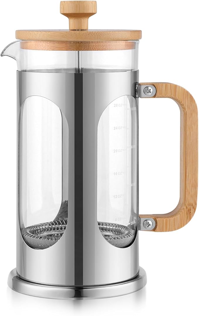 Sivaphe 8 cup French Press Coffee Maker No-Plastic, Borosilicate Glass Bamboo Lid and Handle Coffee Tea Press 34 oz