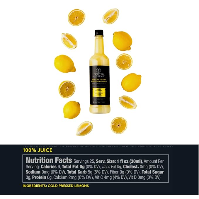 Twisted Alchemy Cold Pressed Fresh Juice For Craft Cocktails -Fresh, All Natural, Hand Squeezed Lemon Juice Cocktail Mixer - (25 Oz Bottle, Pack Of 3) - Preservative Free, Non-GMO, 100% Pure -