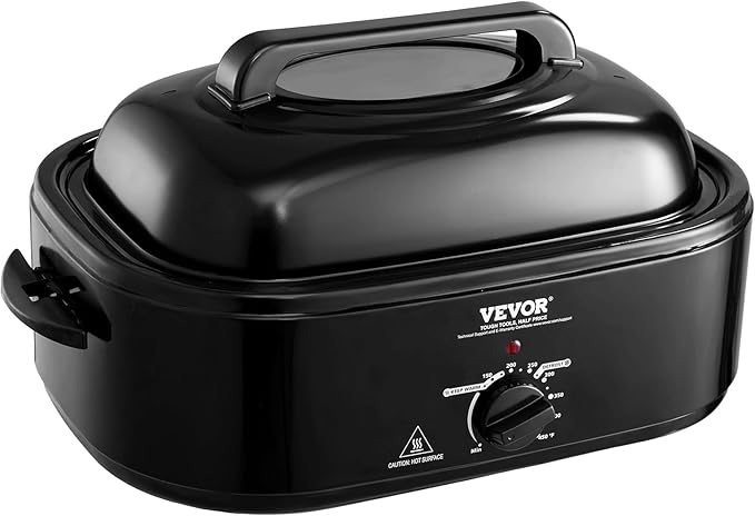 VEVOR Electric Roaster Oven with Defrost & Warm Function, 24 QT Turkey Roaster Oven with Self-Basting Lid, 1450W, Adjustable Temp, Removable Pan & Rack, Fits Turkeys Up to 28LBS, Black