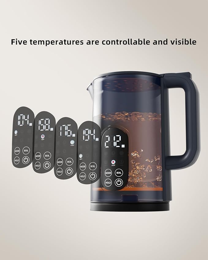 Tisania Electric Kettle with Temperature Control, Cordless Kettle 1.7L for Milk, Tea & Coffee, 5 Presets 2H Keep Warm, 304 Stainless Steel BPA-Free,Blue