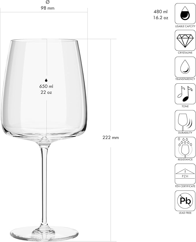 Krosno Large White Wine Glasses, Set of 4, 16.2 oz, Modern Collection, Premium Crystalline Glass, Perfect for Everyday, Dishwasher Safe, Made in Europe