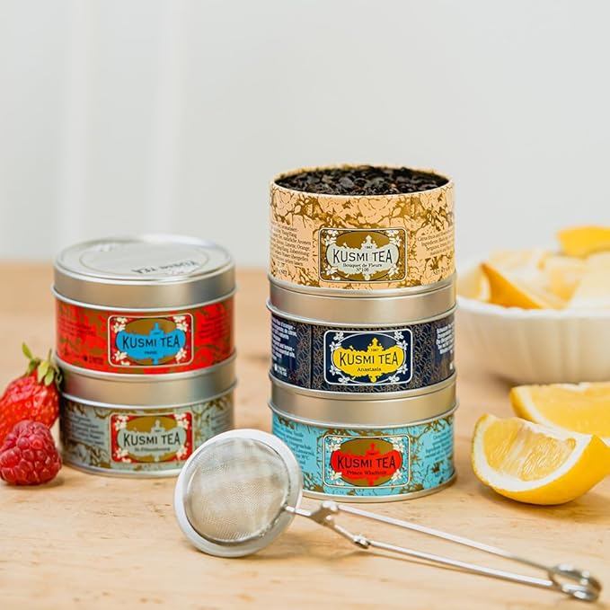 Kusmi Tea - Organic Black Tea Variety Box - Gift Idea for Men and Women - Flavoured Black Tea, Earl Grey, Ceylon - A Selection of 5 Iconic Flavors - Loose Leaf Tea - 5 Tins of 0,9 oz