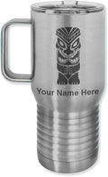 LaserGram 20oz Vacuum Insulated Travel Mug with Handle, Tiki Statue, Personalized Engraving Included (Stainless Steel)