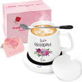 Coffee Mug Warmer, Best Grandma Ever Mug, Coffee Cup Warmer for Desk, Gifts for Grandma, White Heated Coffee Warmer for Nana Home Office Christmas Birthday Gifts
