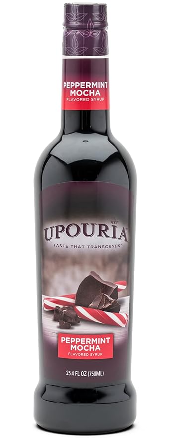 Upouria Peppermint Mocha Coffee Syrup Flavoring, 100% Vegan, Gluten-Free, Kosher, 750 mL Bottle (Pack of 2) with Coffee Syrup Pump