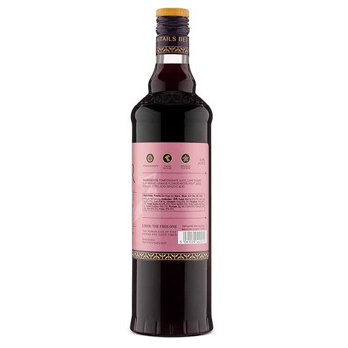 Liber & Co. Real Grenadine Syrup - Drink and Cocktail Mixer with 65% Cold-Pressed Pomegranate Juice & Orange Blossom Water - All Natural, No Dyes - Essential for Tequila Sunrise, Shirley Temples, Sodas & Classic Cocktails (25.4 oz)