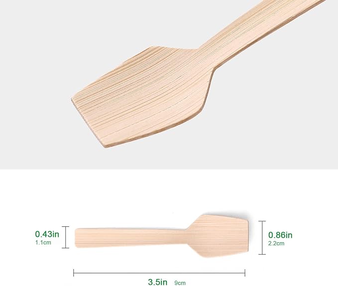 Mini Bamboo Utensils - 200PK Mini Bamboo Spoons 3.54" Rectangular Disposable Small/Tiny Spoon for Jelly/Pudding/Yogurt/Desert/Cake/Tasting Natural 100% Compostable Biodegradable Renewable