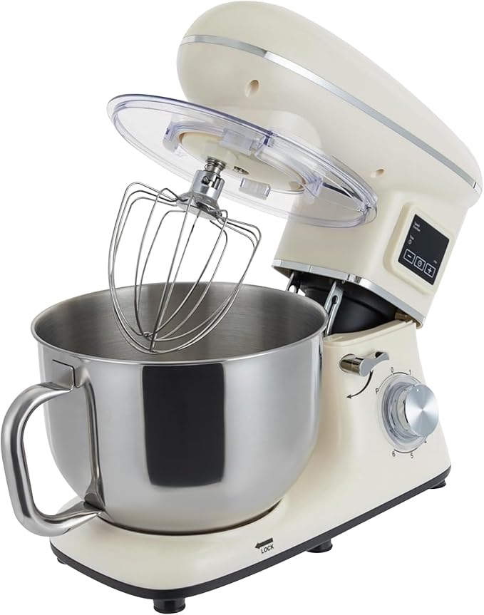 Stand Mixer, 6 +1 Speeds Electric Food Mixer, Portable Kitchen Mixer for Daily Use with Egg Whisk,Dough Hook,Flat Beater Used in Kitchens, Small Restaurants, Bakeries (White)