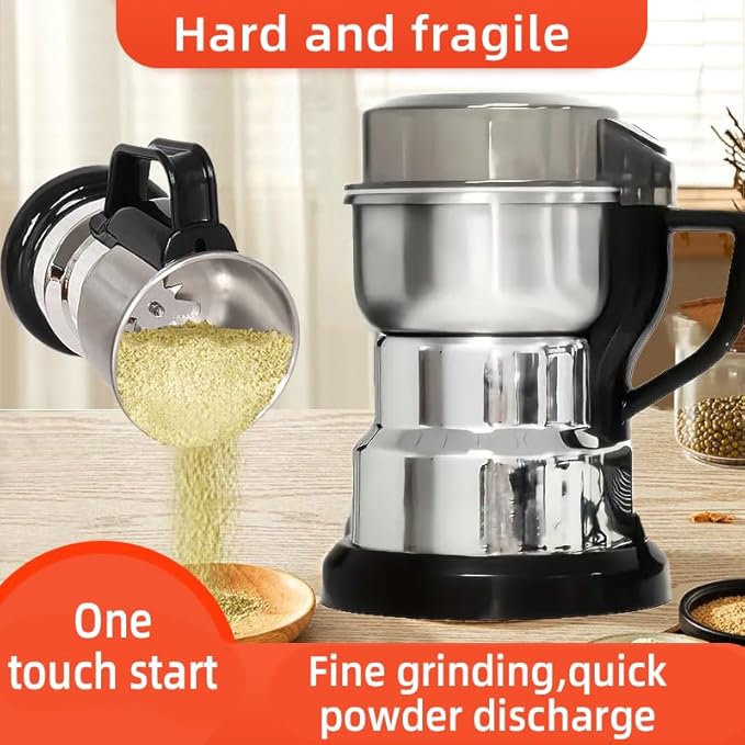 Electric Coffee Grinder with 304 Stainless Steel, 3D Grinding, One Touch Operation for Espresso Beans, Herbs, Spices, Grains, Salt, Pepper (Silver)