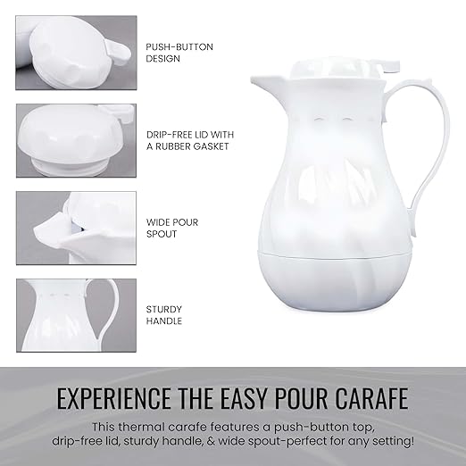 OCS Parts Set of 3 Easy Pour Thermal Coffee Carafes | 8-Inch Insulated Hot and Cold Beverage Pitcher Server for Coffee, Tea, Hot Chocolate and Water | 20-Ounce | White