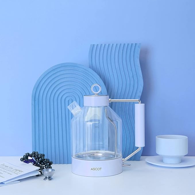 Electric Kettle, ASCOT Glass Electric Tea Kettle 1.5L 1500W Retro Tea Heater & Hot Water Boiler, No Plastic, BPA-Free, Cordless, with Auto Shut-Off and Boil-Dry Protection (Blue)