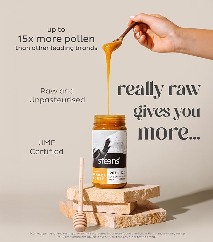 Steens Manuka Honey - MGO 263+ - Pure & Raw 100% Certified UMF 10+ Manuka Honey - Bottled and Sealed in New Zealand - 17.6 oz Jar…