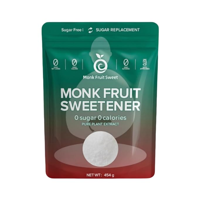 Monk Fruit Sweetener with Erythritol & Steviol Glycosides - 0 Calorie, 0 Net Carb, 0 Glycemic Sugar Substitute - Keto Approved, Plant-Based Natural Sweetener for Baking, Coffee & Cooking (1LB)