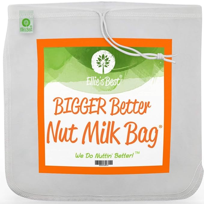 Pro Quality Nut Milk Bag & Raw Almonds - Kit includes Ellie's Best 12"X12" Reusable All Purpose Food Grade Nut Milk Bag Strainer & 1lb of Farm Fresh Wild Harvest Raw Almonds & Free Recipe Book