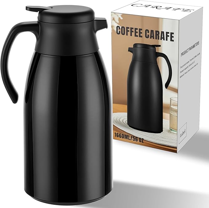 PARACITY 56Oz Thermal Coffee Carafe with Stainless Steel Liner, Coffee Carafes for Keeping Hot, Double Walled Vacuum Insulated Coffee Urn for Coffee & Tea, Home & Office (1, 56oz)