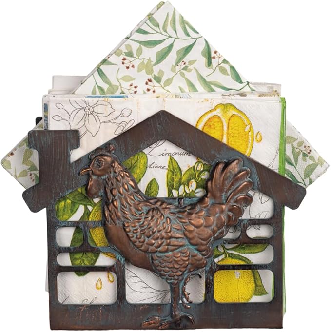 Metal Napkin Holder for Table, Metal Rooster Statue Decor Paper Napkin Holder, Antique Copper Napkin Dispenser with Non-Slip, Napkin Stand Tabletop Gift for Kitchen Dining Room Coffee Shop Bar