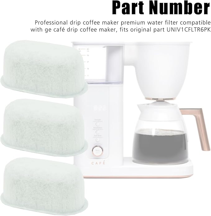 UNIV1CFLTR6PK Coffee Maker Water Filter Replacement For GE Cafe Drip Coffee Maker Carbon Coffee Filter for Models G7CDABSSTSS, G7CDAASSTSS, C7CDAAS3PD3, C7CDAAS4PW3, 8 Pcs