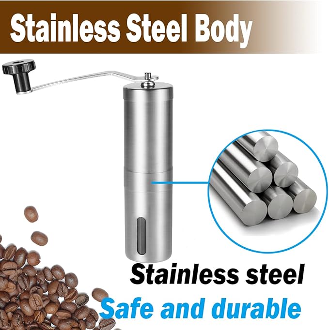 Manual Coffee Bean Grinder with Adjustable Coarseness Ceramic Burr Capacity 30g, Portable Hand Mill for Home Office Traveling Camping