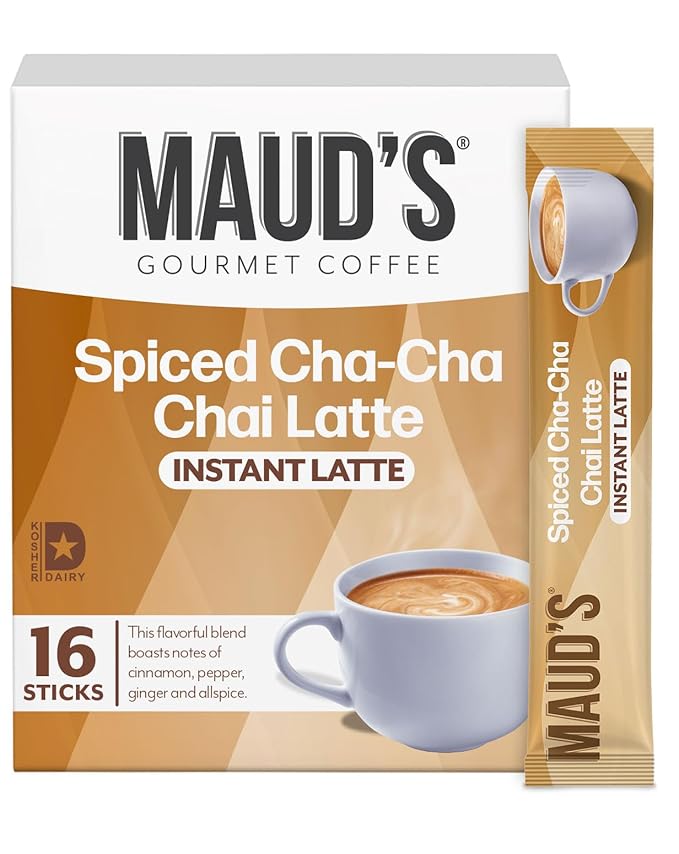 Maud's Spiced Chai Tea Latte Instant Packets, 16 ct, 100% Gourmet Blended Tea Leaves, Instant Hot or Iced Chai Tea Latte - Just add water