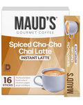 Maud's Spiced Chai Tea Latte Instant Packets, 16 ct, 100% Gourmet Blended Tea Leaves, Instant Hot or Iced Chai Tea Latte - Just add water